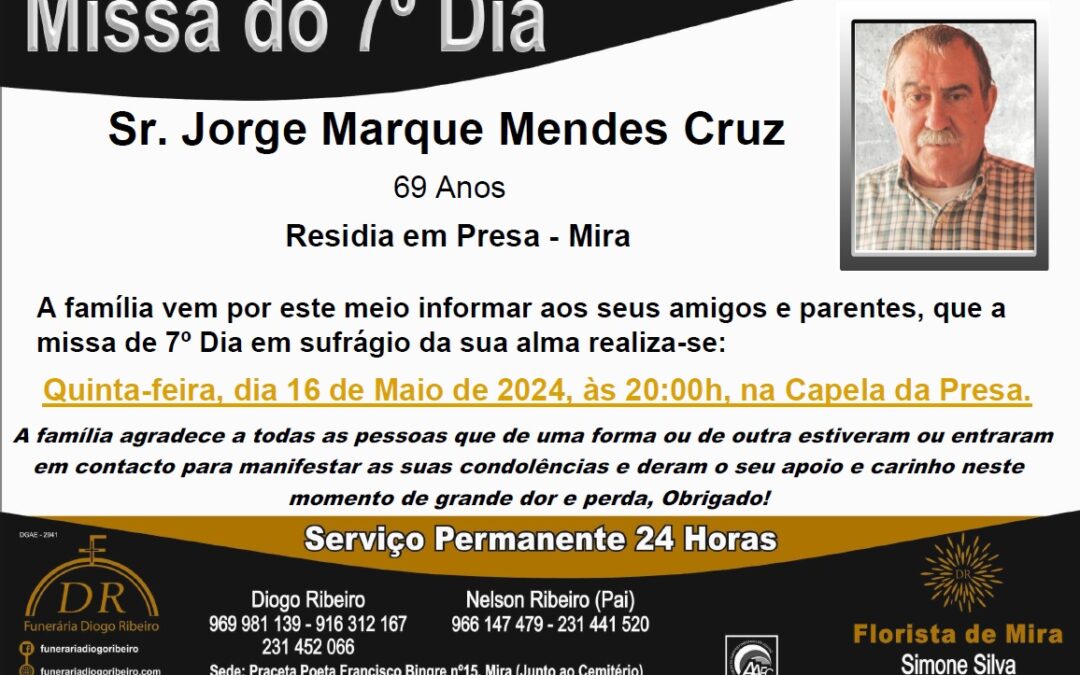 Missa 7º Dia Jorge Marques Mendes Cruz