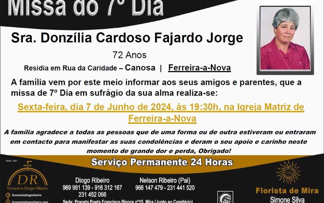 Missa do 7º Dia Donzília Cardoso Fajardo Jorge