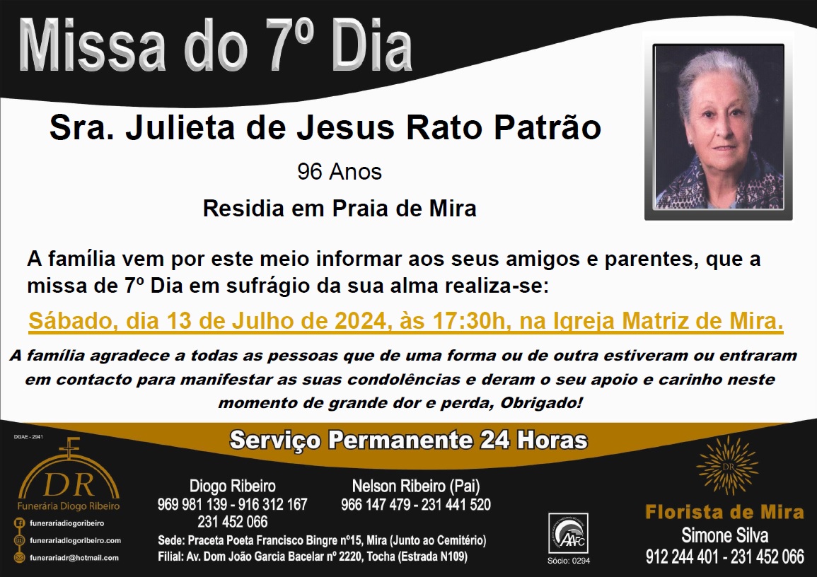 Missa 7º Dia Julieta de Jesus Rato Patrão