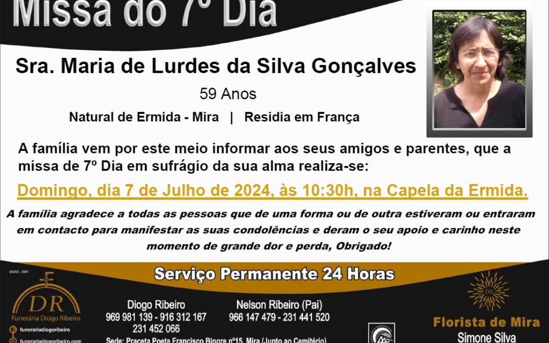 Missa 7º Dia Maria de Lurdes da Silva Gonçalves