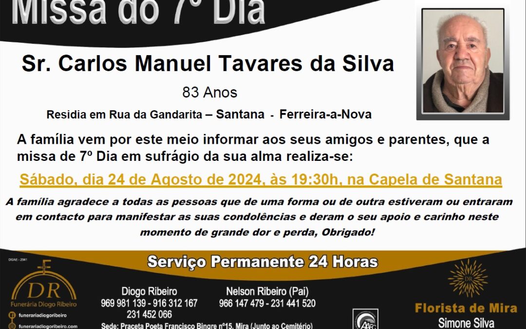 Missa 7º Dia Carlos Manuel Tavares da Silva