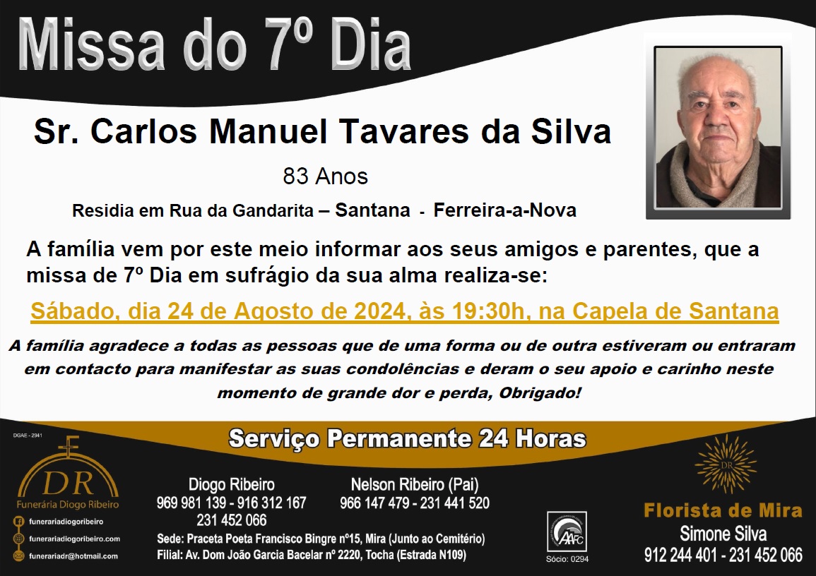 Missa 7º Dia Carlos Manuel Tavares da Silva