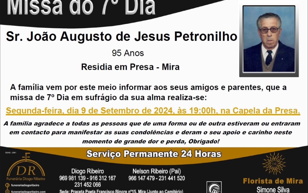 Missa 7º Dia João Augusto de Jesus Petronilho