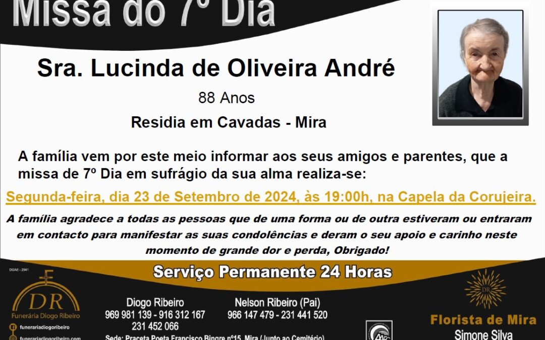 Missa 7º Dia Lucinda de Oliveira André