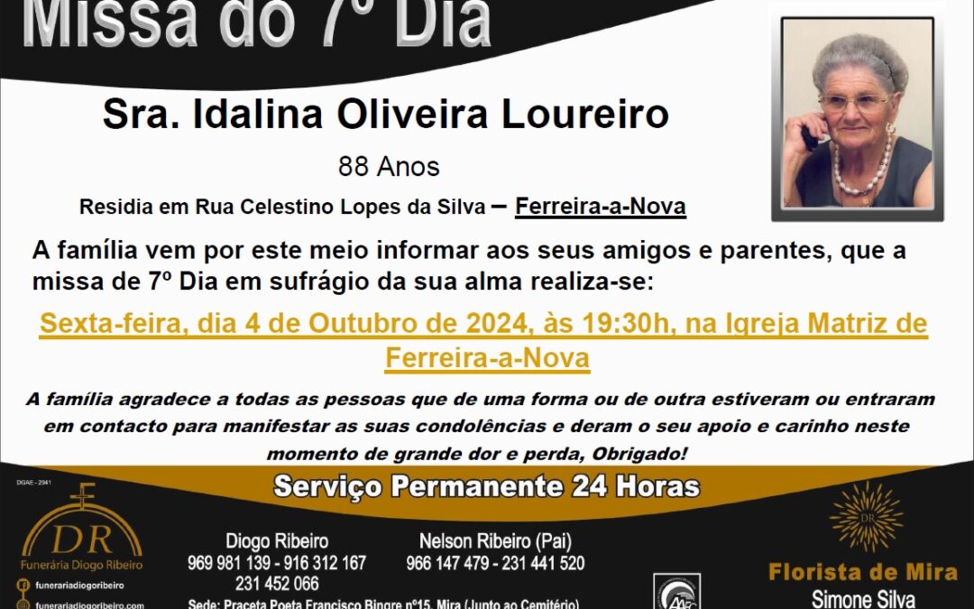 Missa 7º Dia Idalina Oliveira Loureiro