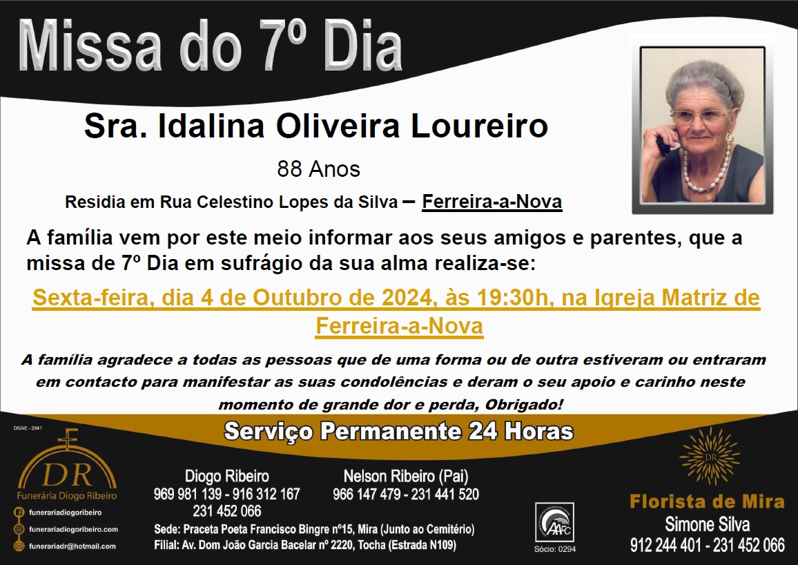 Missa 7º Dia Idalina Oliveira Loureiro