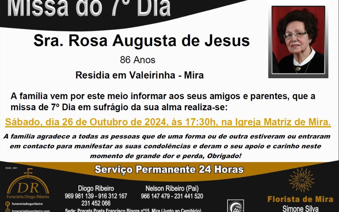 Missa 7º Dia Rosa Augusta de Jesus