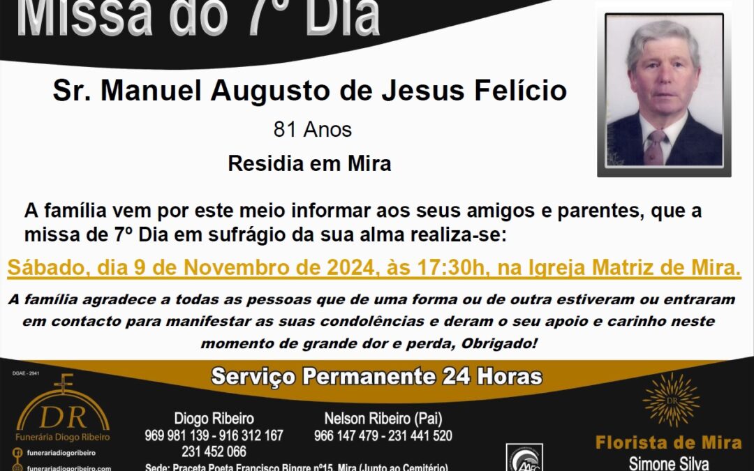 Missa 7º Dia Manuel Augusto de Jesus Felício