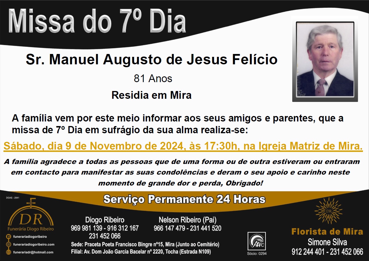 Missa 7º Dia Manuel Augusto de Jesus Felício