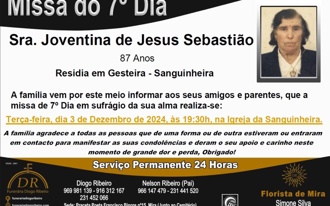 Missa 7º Dia Joventina de Jesus Sebastião