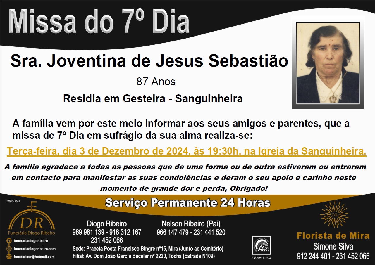 Missa 7º Dia Joventina de Jesus Sebastião